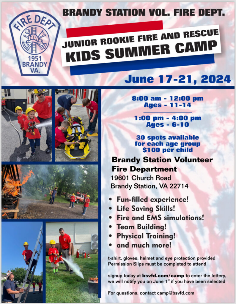 Brandy Station fire dept kids camp 2024