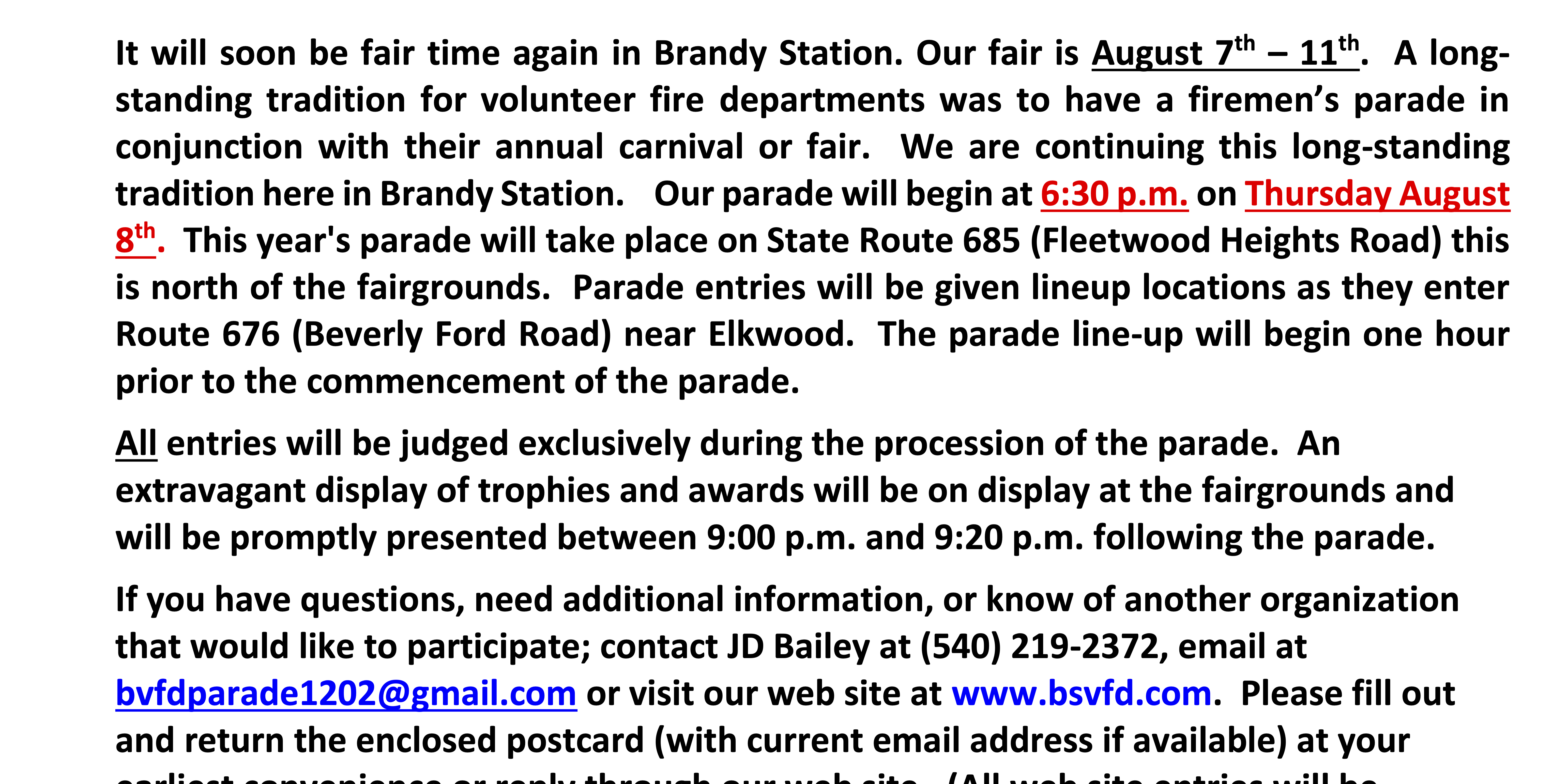 Brandy Station Fire Dept. 73rd annual parade.